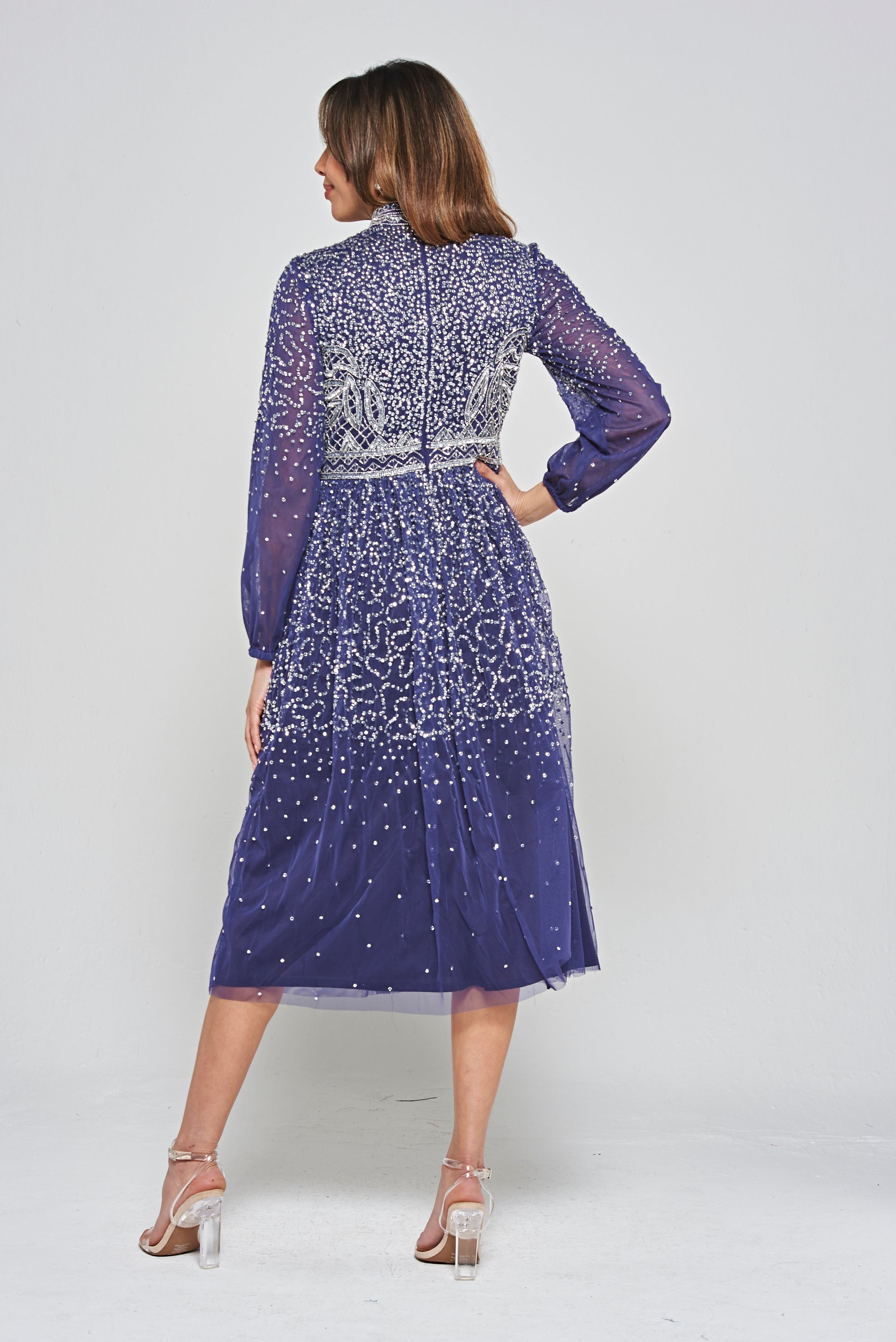 Jeanne Navy Embellished Midi Dress