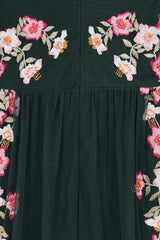 Jelena Green Floral Embroidered Midi Dress