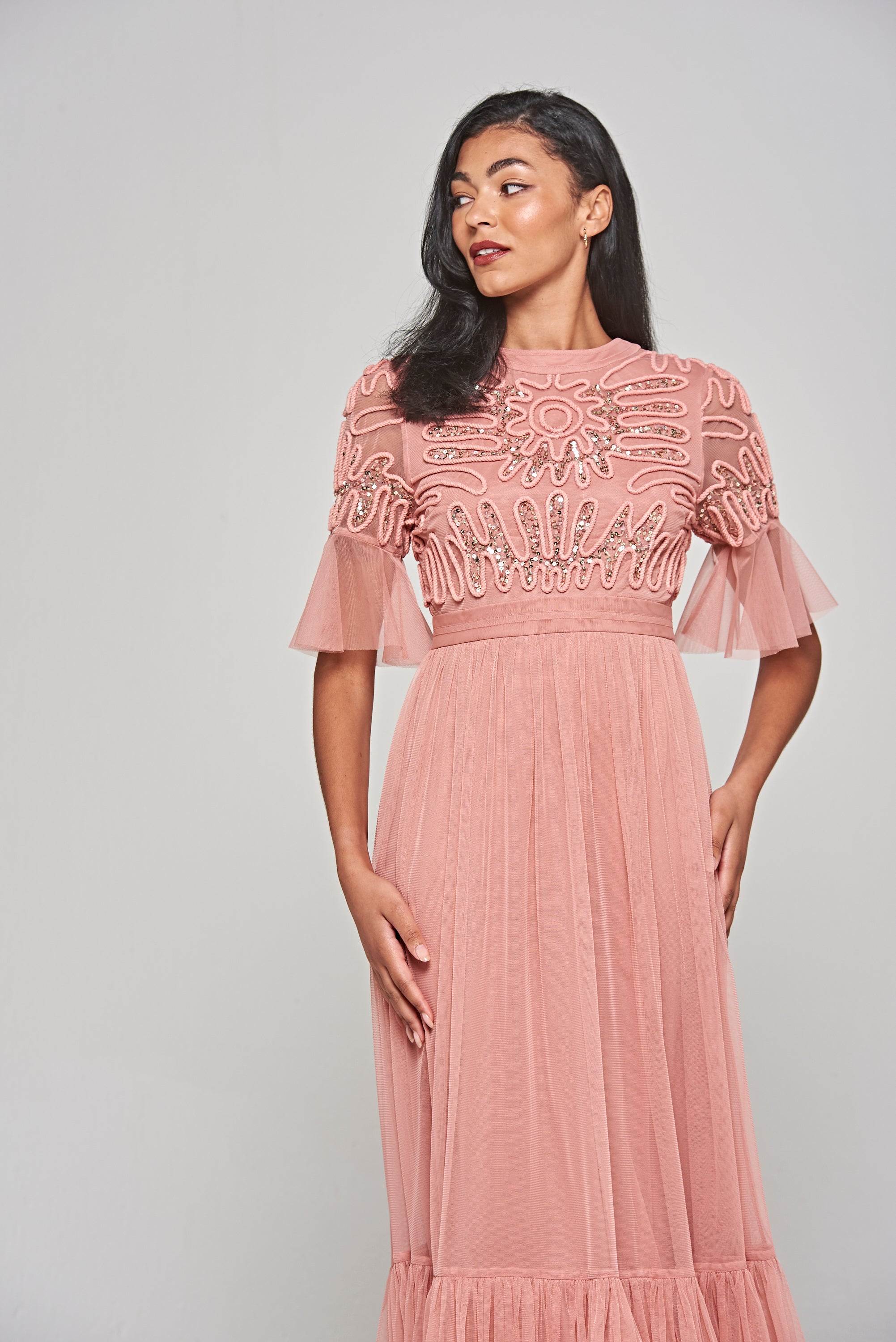 Jenna Cornelli Sequin Midi Dress - Rose Tan