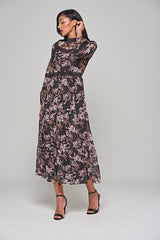 Jora Black Floral Print Maxi Dress