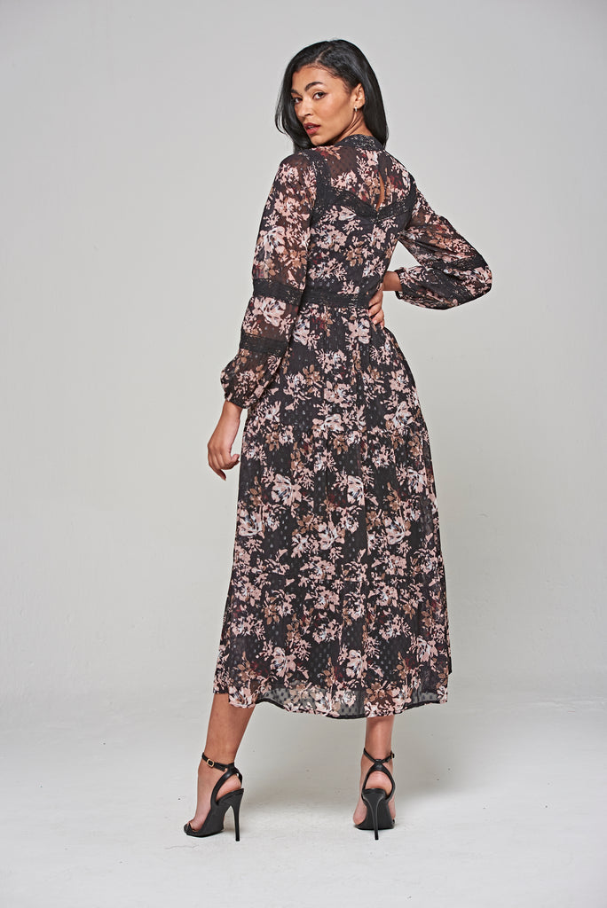 Jora Black Floral Print Maxi Dress