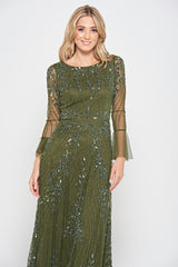 Jora Olive Green Embellished Maxi Dress