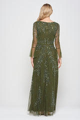 Jora Olive Green Embellished Maxi Dress