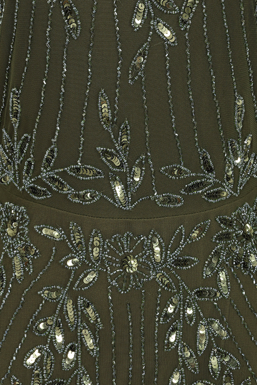 Jora Olive Green Embellished Maxi Dress