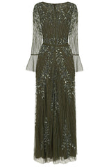 Jora Olive Green Embellished Maxi Dress