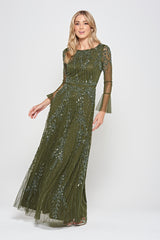 Jora Olive Green Embellished Maxi Dress