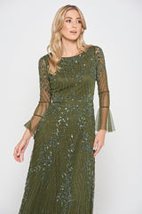 Jora Olive Green Embellished Maxi Dress