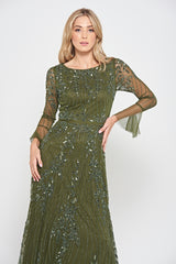 Jora Olive Green Embellished Maxi Dress