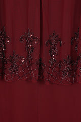 Jovena Burgundy Embellished Cape Sleeve Maxi Dress