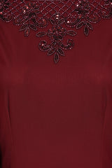 Jovena Burgundy Embellished Cape Sleeve Maxi Dress