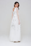 Juanita White Embellished Maxi Dress with Cape Sleeves