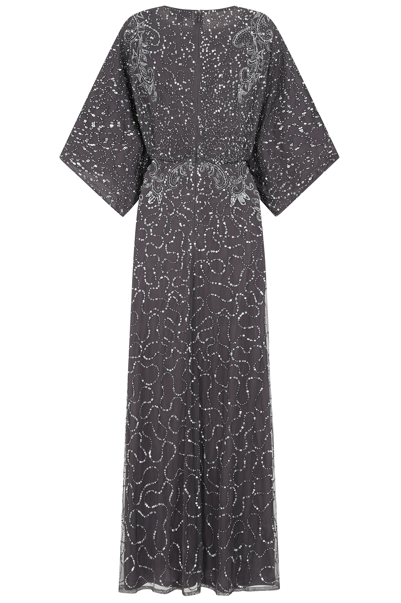 Judith Charcoal Embellished Maxi Dress with Batwing Sleeves Frock and Frill