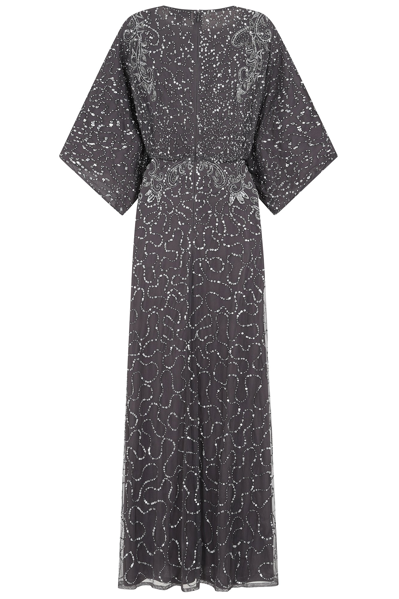 charcoal gray maxi dress Judith Charcoal Embellished Maxi Dress with Batwing Sleeves Frock and Frill