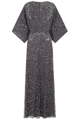 Judith Embellished Maxi Dress with Batwing Sleeves - Charcoal Grey