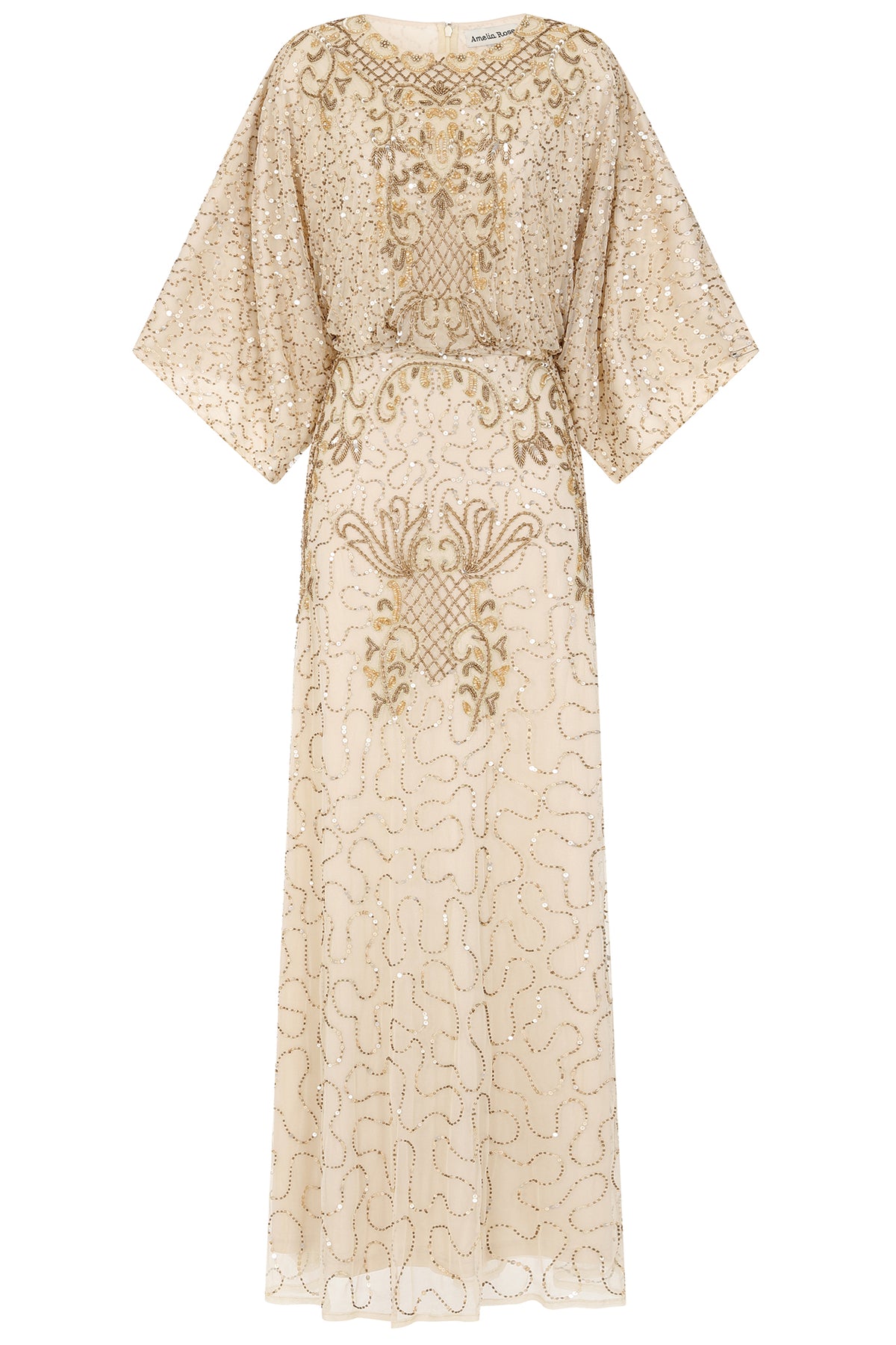 Judith Embellished Maxi Dress with Batwing Sleeves - Cream