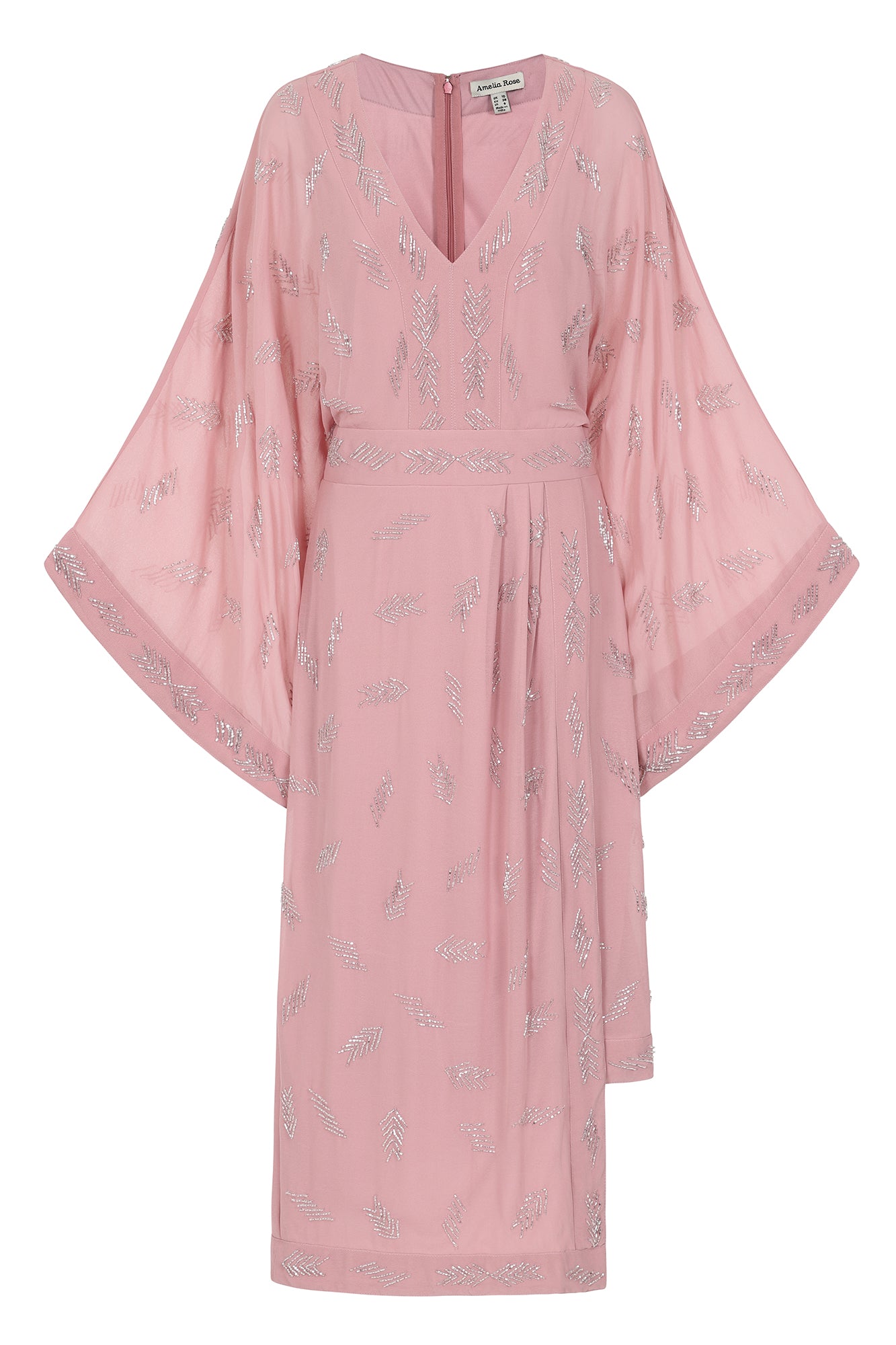 Julia Blush Embellished Midaxi Dress with Oversized Sleeves 