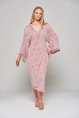 Julia Blush Embellished Midaxi Dress with Oversized Sleeves 