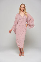 Julia Blush Embellished Midaxi Dress with Oversized Sleeves 