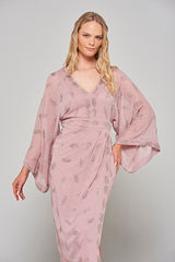 Julia Blush Embellished Midaxi Dress with Oversized Sleeves 