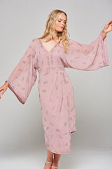 Julia Blush Embellished Midaxi Dress with Oversized Sleeves 