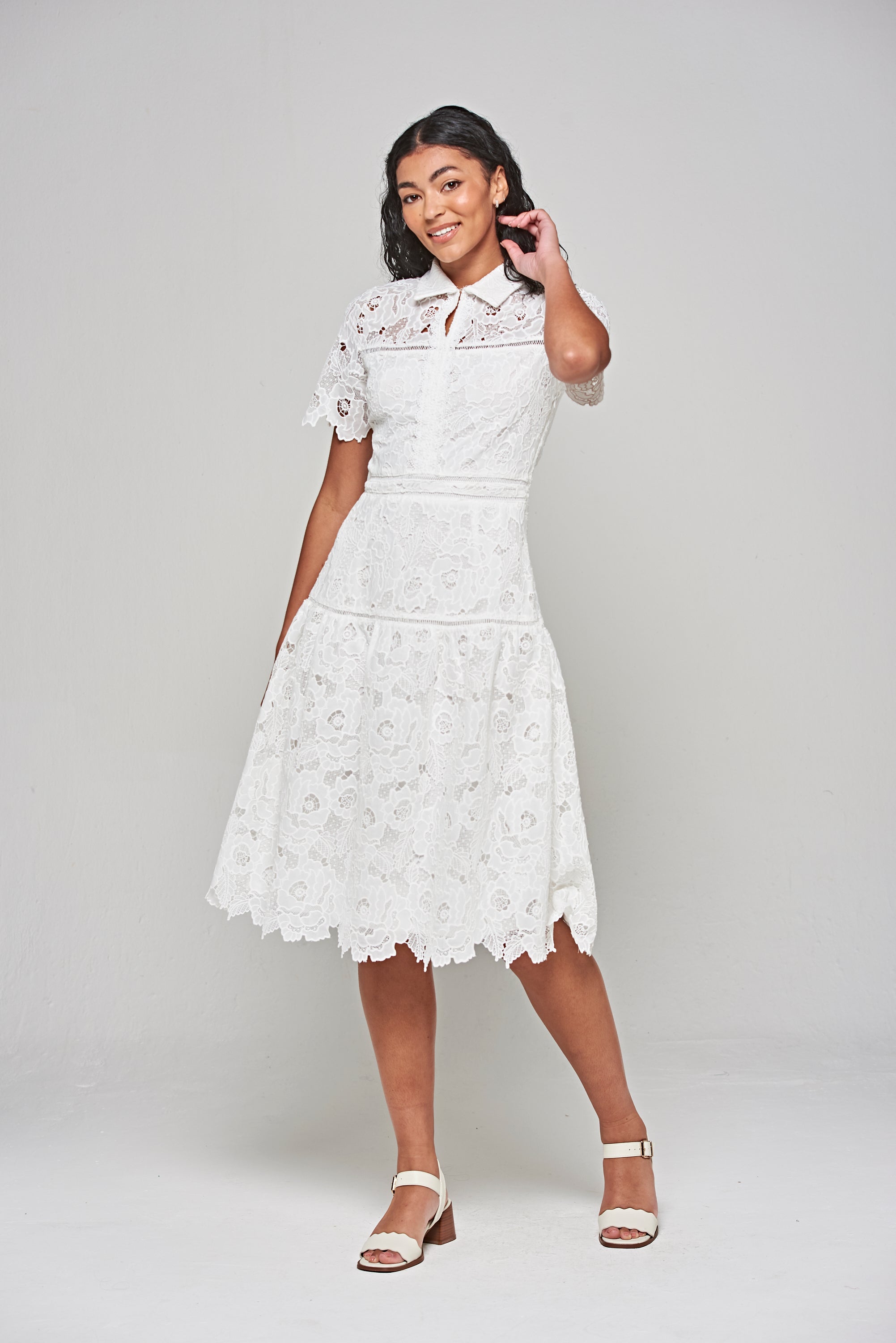 Kalina White Lace Shirt Dress Frock and Frill Kalina White Lace Shirt Dress Frock and Frill
