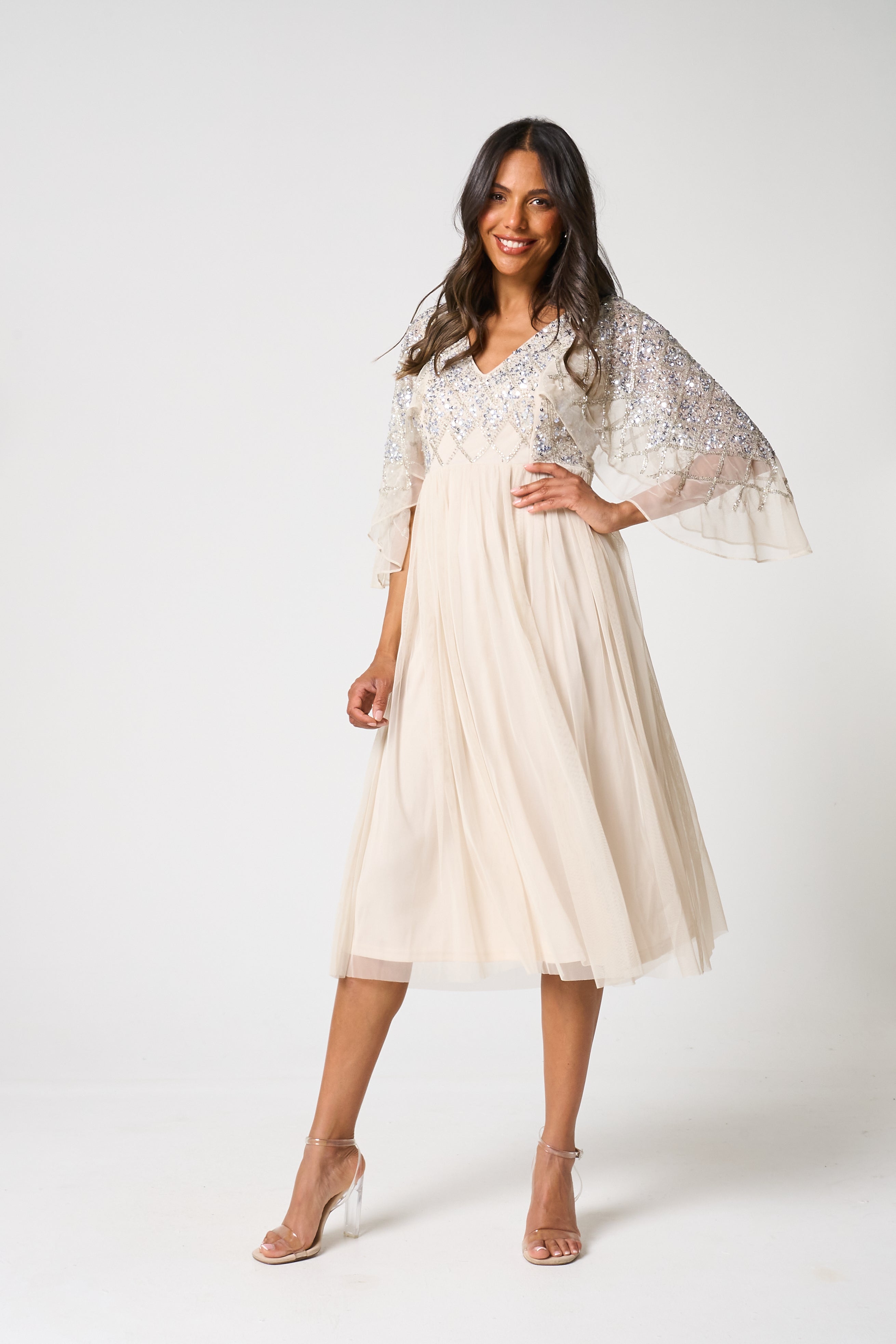 Kathryn Nude Sequin Midi Dress