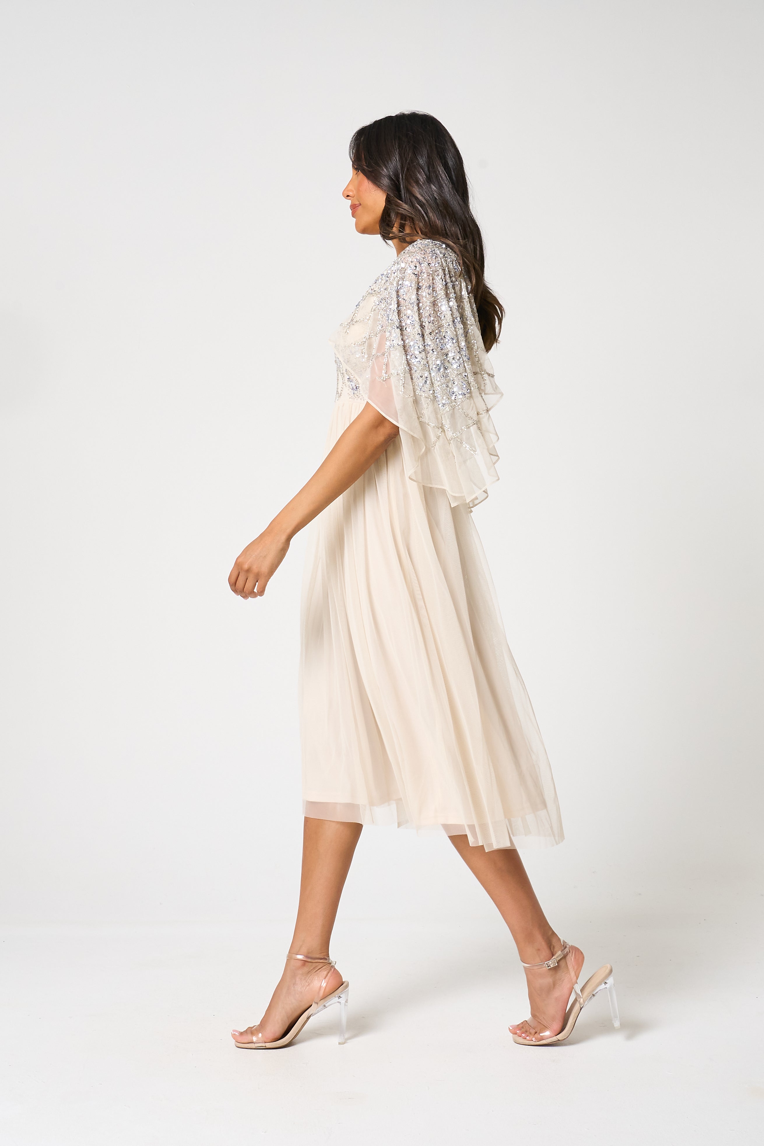 Kathryn Nude Sequin Midi Dress