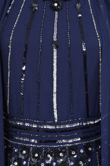 Kaya Navy Embellished Cape Sleeve Maxi Dresses 