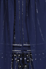 Kaya Navy Embellished Cape Sleeve Maxi Dresses 