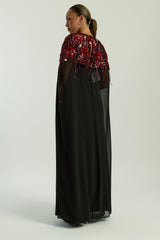 Keira Black Floral Embellished Cape Sleeve Maxi Dress