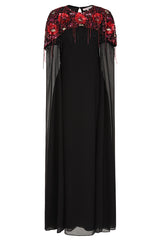 Keira Black Floral Embellished Cape Sleeve Maxi Dress