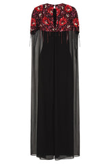 Keira Black Floral Embellished Cape Sleeve Maxi Dress