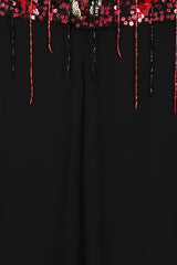 Keira Black Floral Embellished Cape Sleeve Maxi Dress