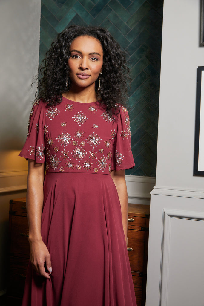 Kelby Burgundy Embellished Midaxi Dress Frock and Frill Kelby Burgundy Embellished Midaxi Dress Frock and Frill