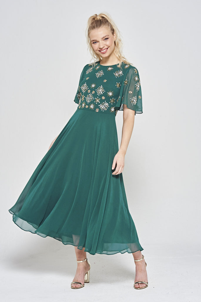 Kelby Embellished Midi Dress - Alpine Green