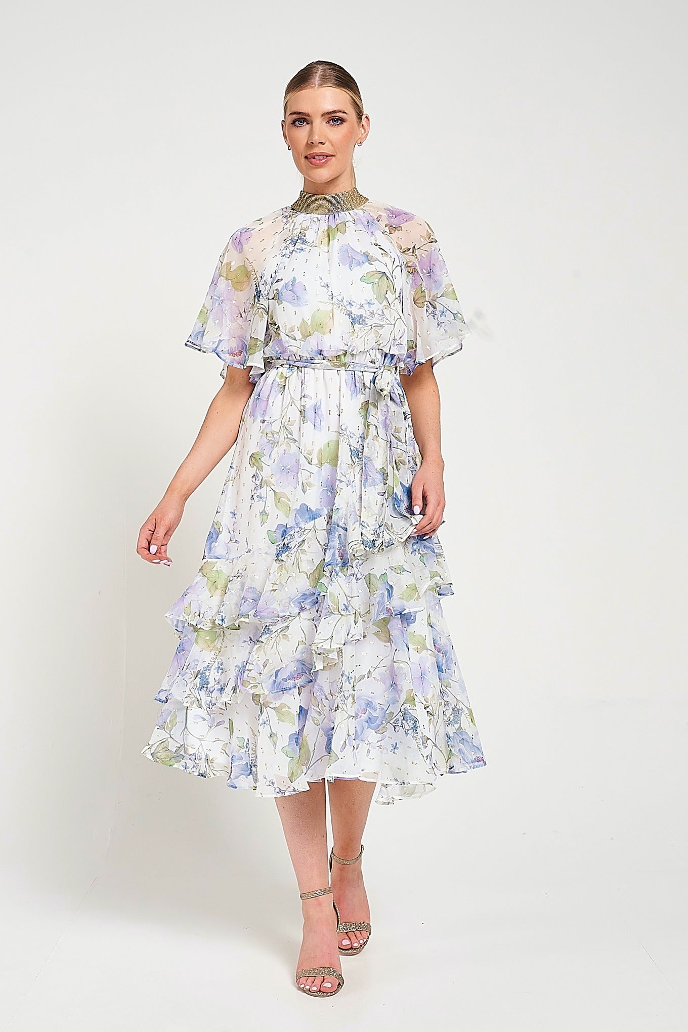Kelda White Floral Print Midi Dress – Frock and Frill