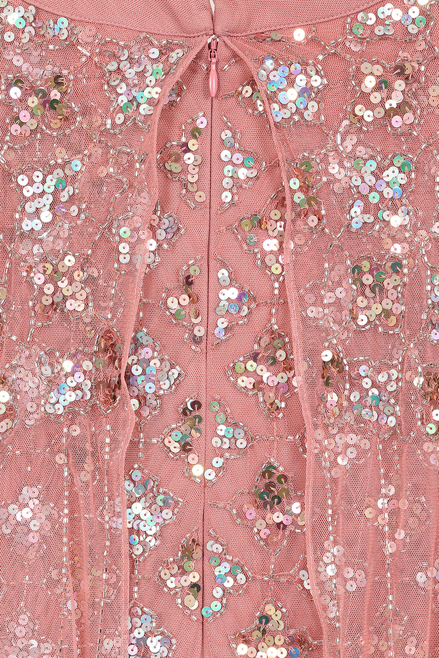 Kezia Pink Embellished Cape Sleeve Maxi Dress