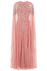Kezia Pink Embellished Cape Sleeve Maxi Dress