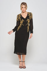 Kiah Black Embellished Midi Dress