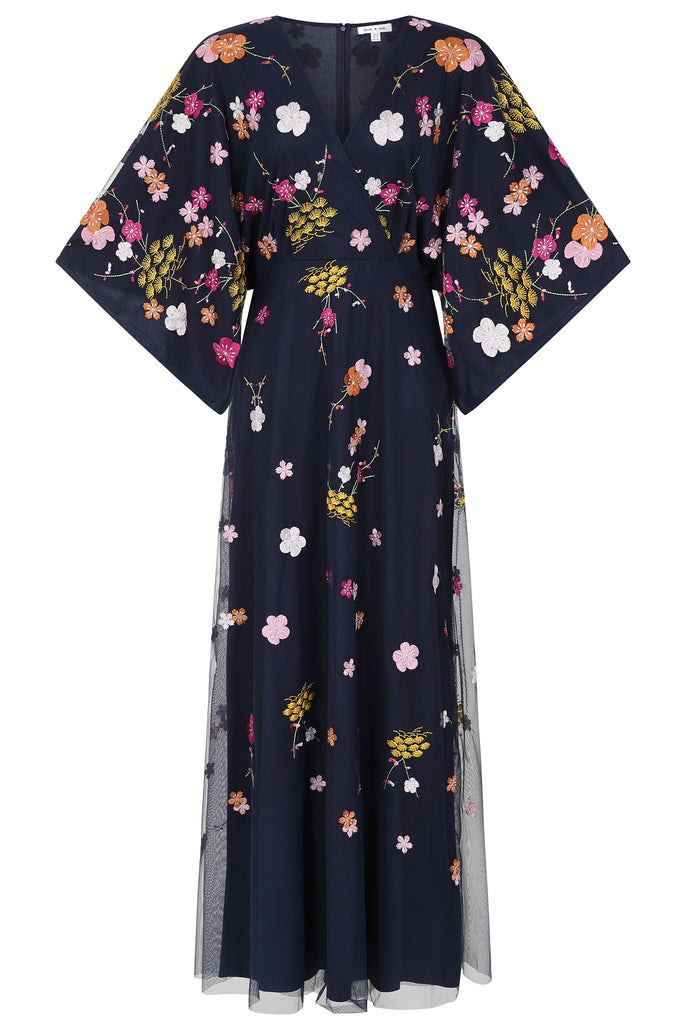 Lana Floral Embroidered Maxi Dress - Navy