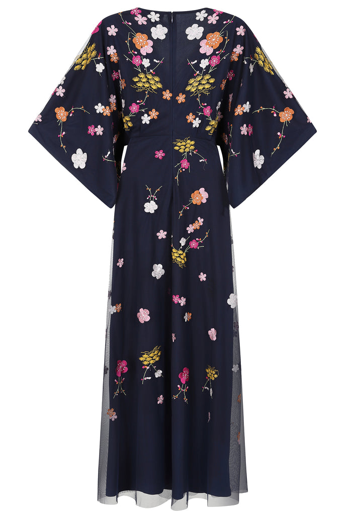 Lana Floral Embroidered Maxi Dress - Navy