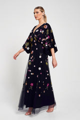 Lana Floral Embroidered Maxi Dress - Navy