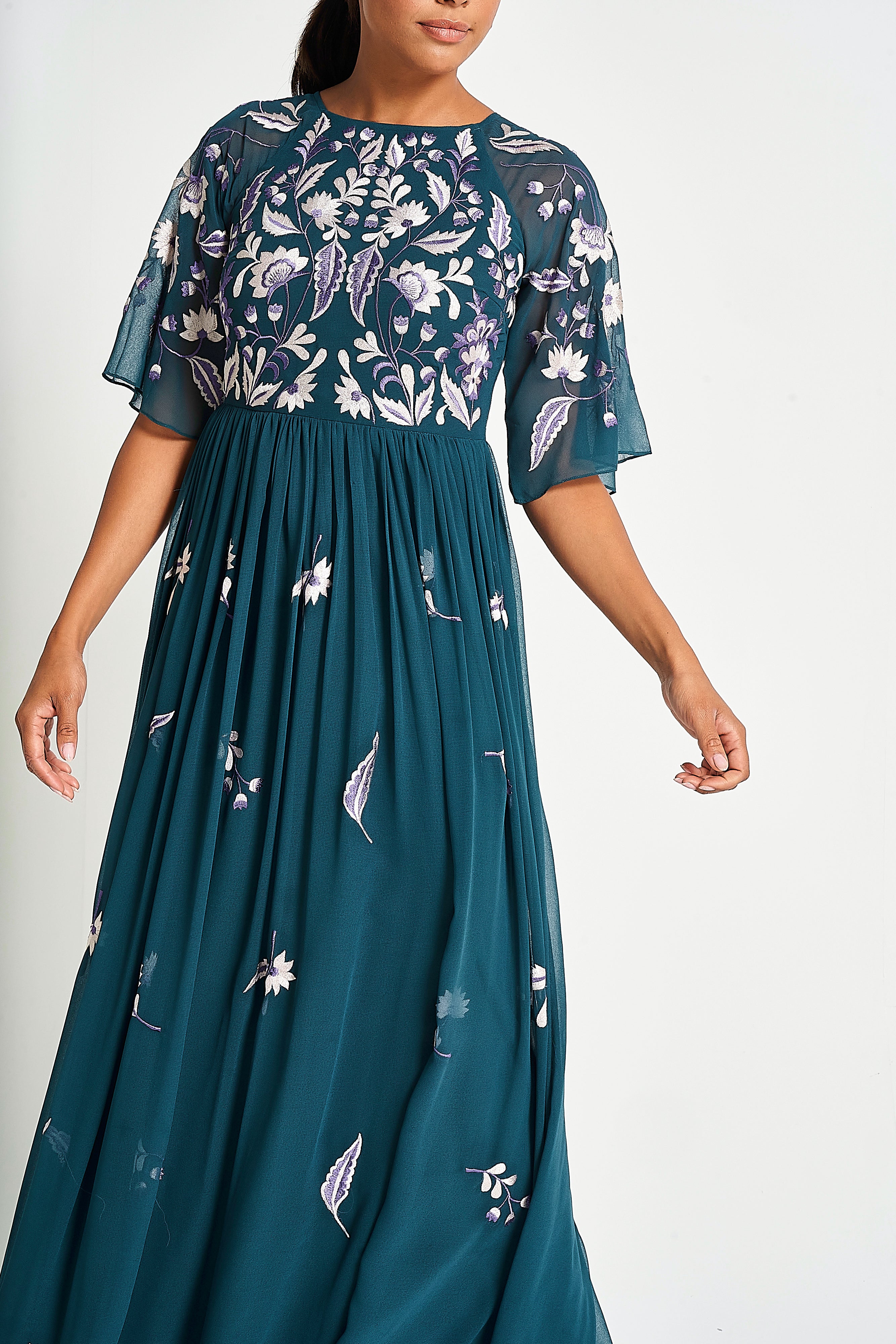 Laurel Teal Floral Embroidered Maxi Dress Frock and Frill Laurel Teal Floral Embroidered Maxi Dress Frock and Frill