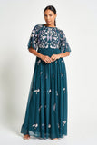 Laurel Teal Floral Embroidered Maxi Dress