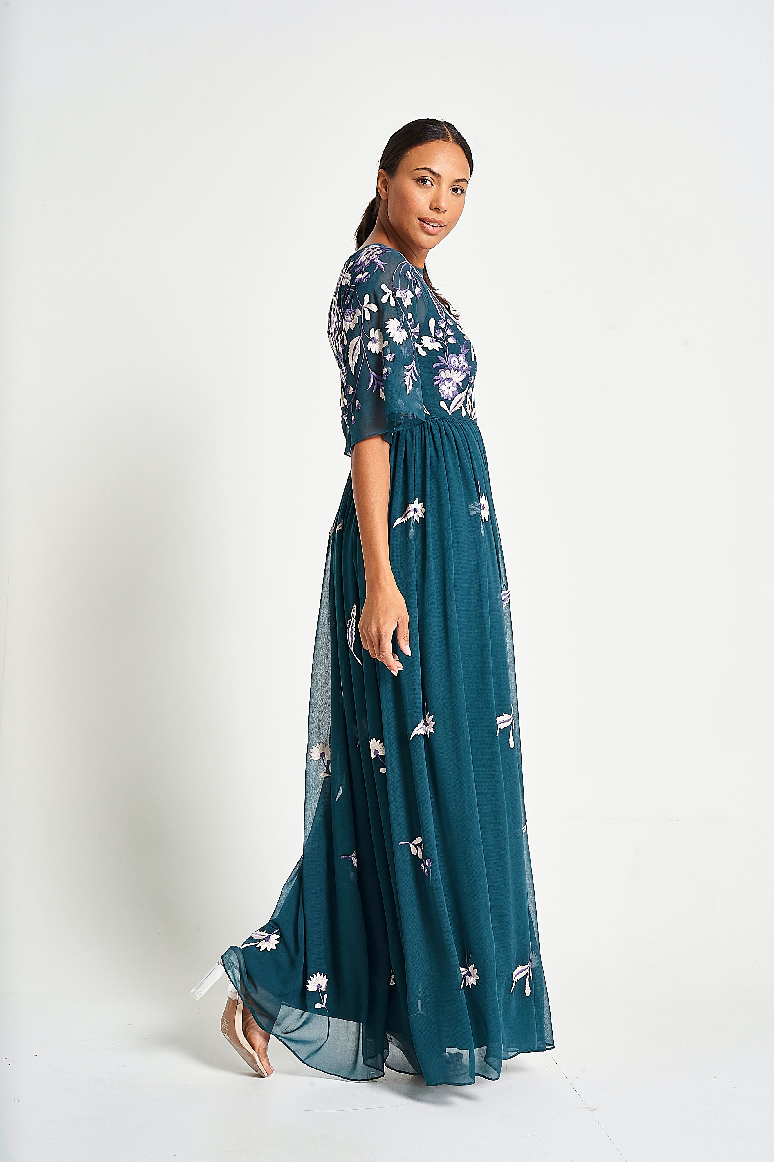 Laurel Teal Floral Embroidered Maxi Dress Frock and Frill Laurel Teal Floral Embroidered Maxi Dress Frock and Frill
