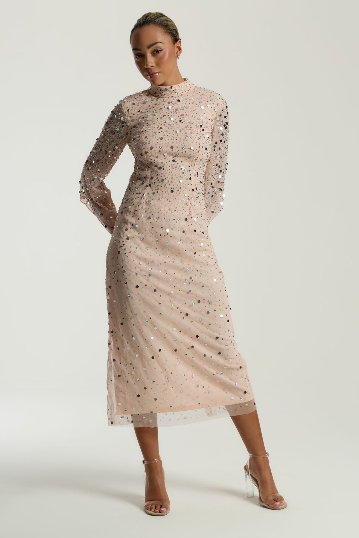 blush and sequin dress Wrap Dress Pink And Green Sequin Dress Buy Sosandar Pink Sequin Occasion Wrap Dress From Next USA