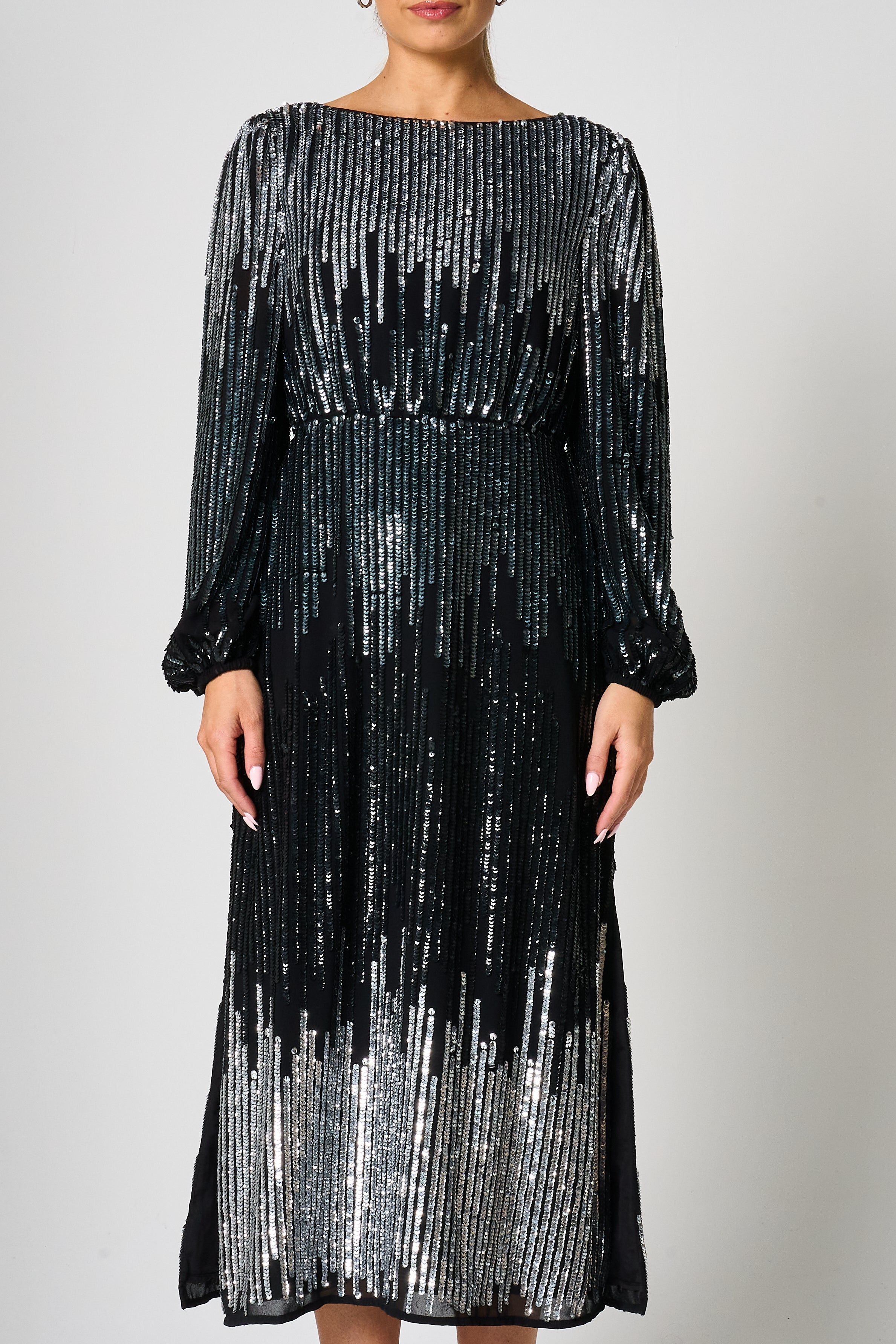 Lena Black Sequin Midi Dress