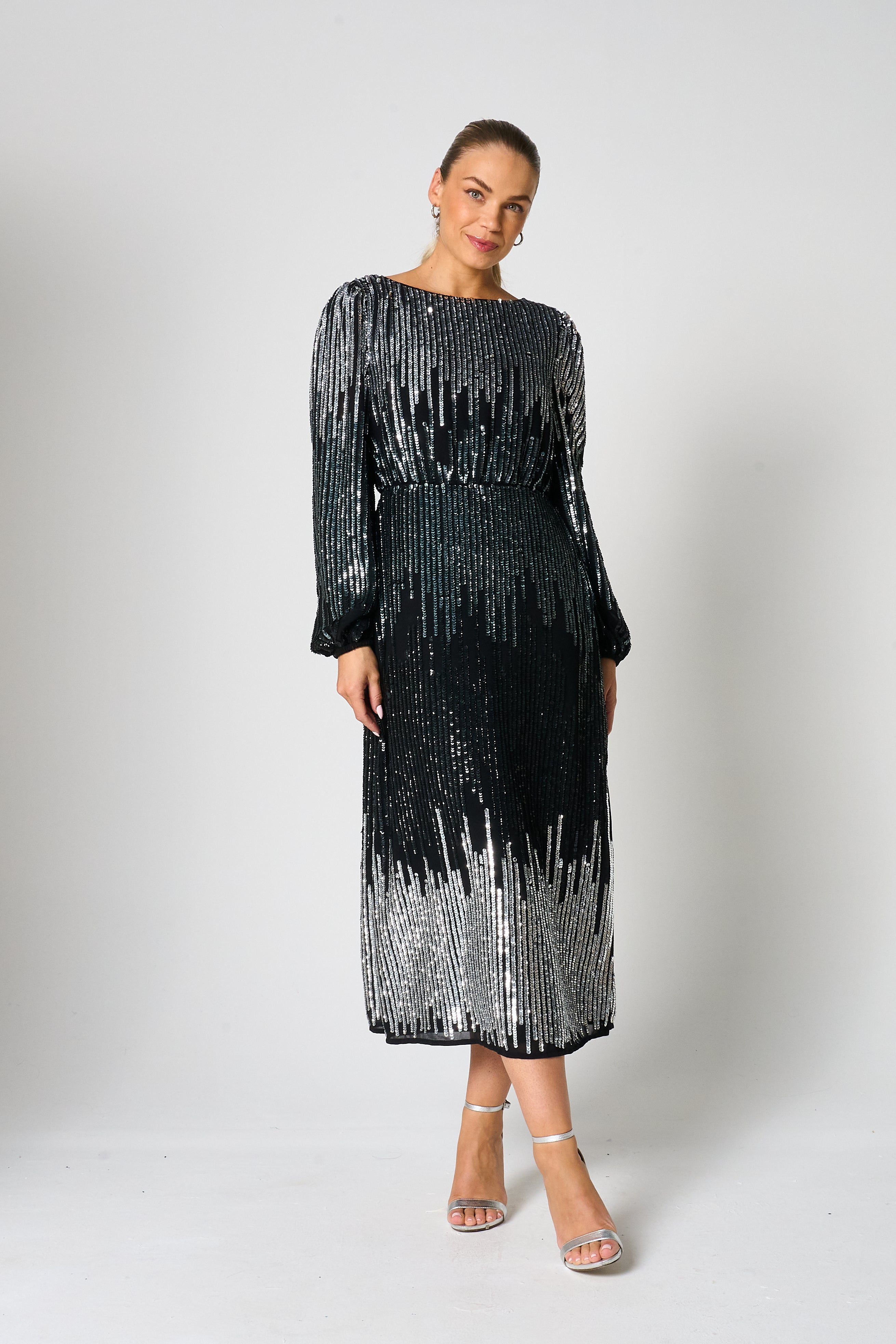 Lena Black Sequin Midi Dress