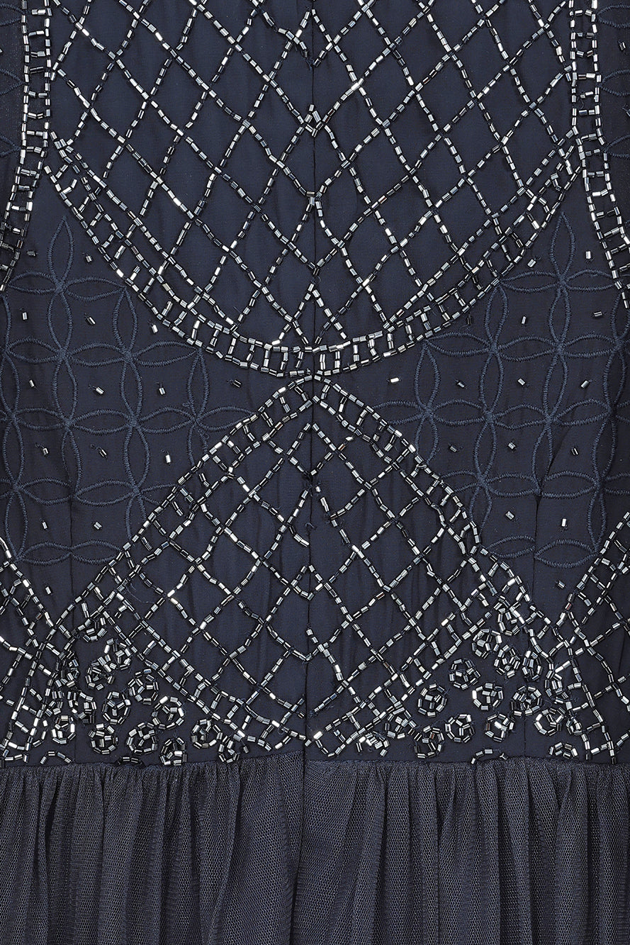 Leona Navy Embellished Cape Sleeve Maxi Dress – Frock and Frill