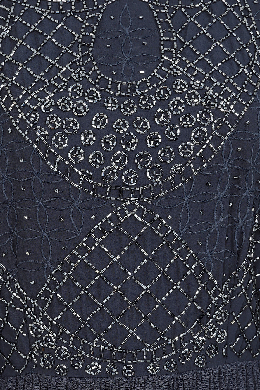 Leona Navy Embellished Cape Sleeve Maxi Dress – Frock and Frill